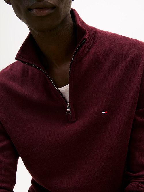 Tommy Hilfiger Halv Zip Sweater Essential Burgundy Model / Voorkant