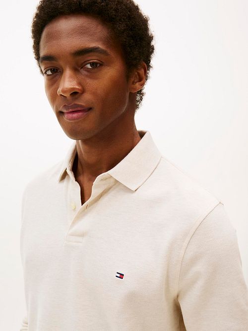 Tommy Hilfiger Långärmad Piké Melange Ecru Model / Voorkant