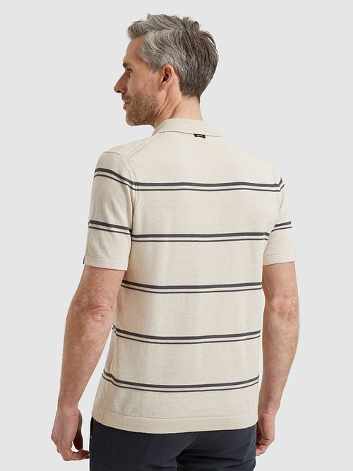 Vanguard Strikket Poloshirt Stribet Beige Model / Achterkant