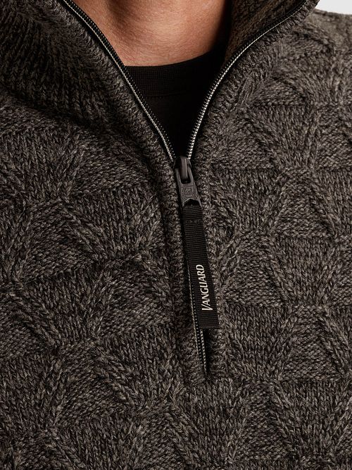 Vanguard Trui Half Zip Wol Blend Bruin Model / Detail