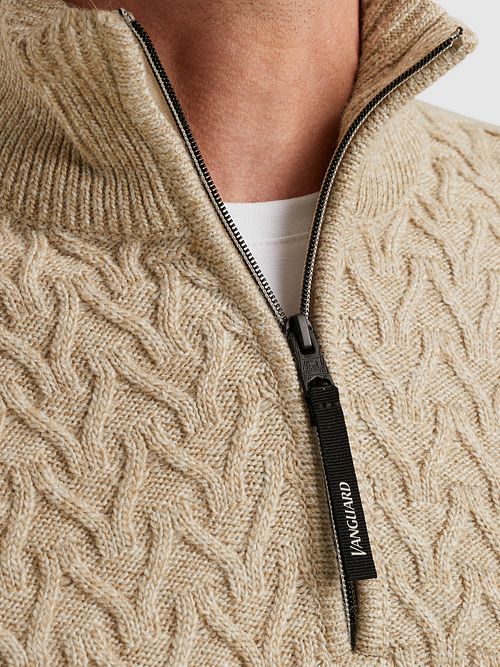 Vanguard Trui Half Zip Wol Beige Model / Detail