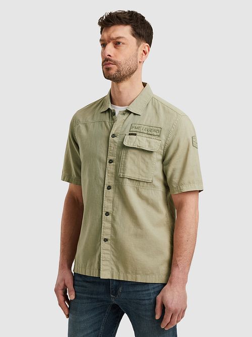 Camisa de manga corta PME Legend de mezcla de lino en verde Model / Voorkant