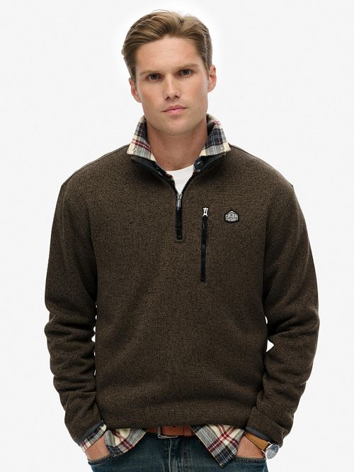 Pullover in pile Superdry con mezza zip verde oliva Model / Voorkant