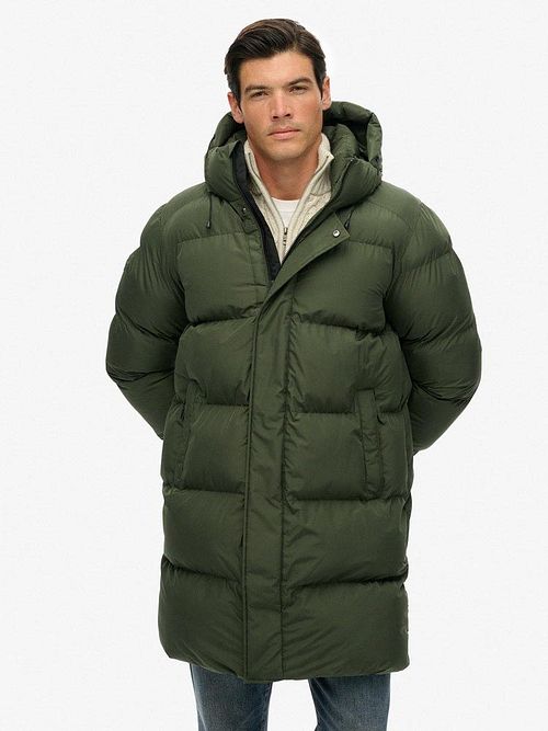 Superdry Veste Bouffante Long Hooded Vert Mousse Model / Voorkant