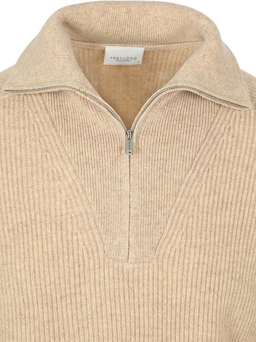 Wełniany sweter Profuomo z krótkim zamkiem, w kolorze piaskowym Product / Detail