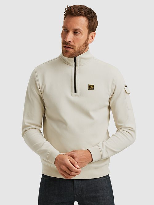 PME Legend Half Zip Sweater Interlock Jersey Ecru Model / Voorkant