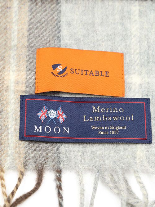 Szalik Suitable w beżowo-szarą kratę z wełny merynosów Product / Detail