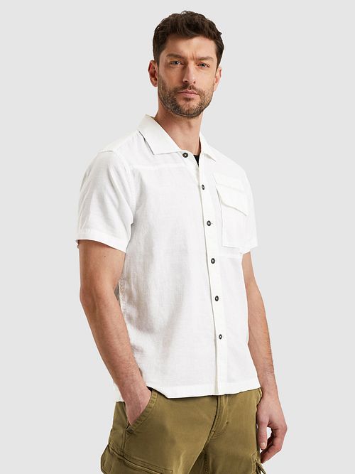 PME Legend Short Sleeve Overhemd Linen Blend Wit Model / Zijkant