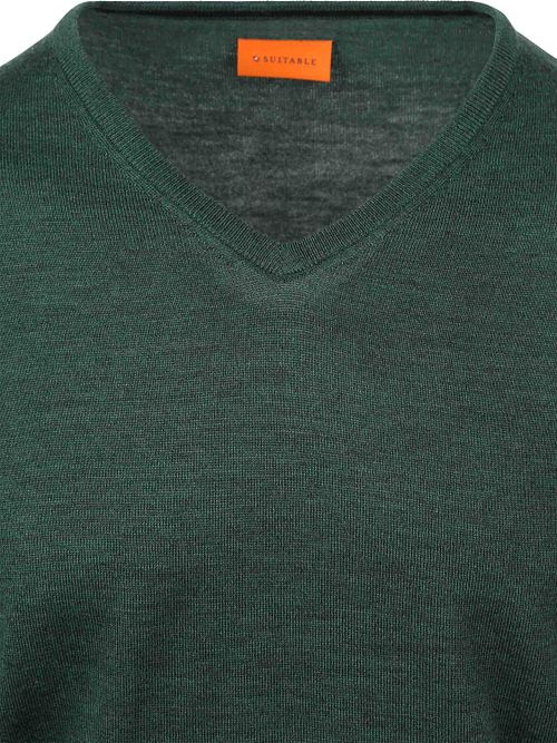 Sweter Suitable z wełny merino, dekolt w serek, zielony Product / Detail
