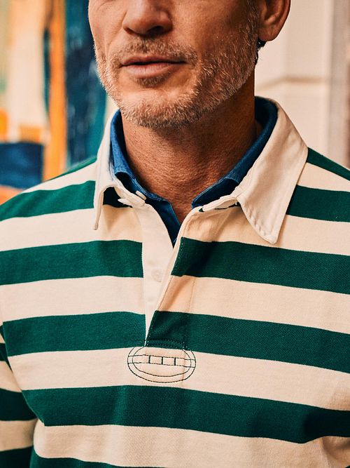 Koszulka polo rugby Steppin' Out w paski zielone i ecru Model / Sfeerbeeld