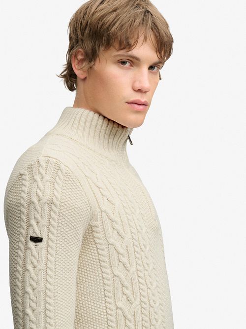 Superdry Half Zip Pullover Jacob Cable Ecru Model / Zijkant