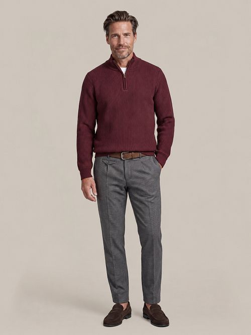 Chino Suitable Pico Pleat in pepita blu navy e marrone