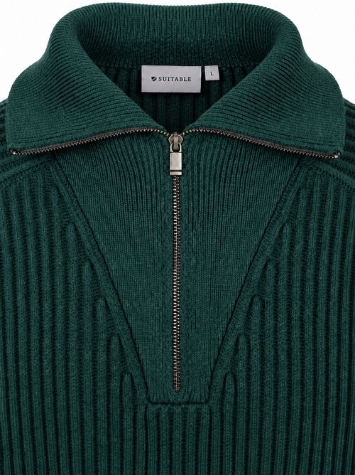 Suitable Half Zip Trui Sailor Wool Blend Donkergroen Product / Detail