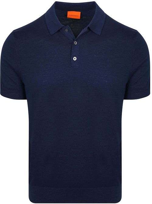Suitable Knitted Poloshirt Cotton Linen Navy