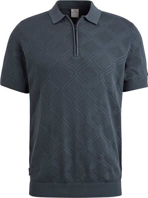 Cast Iron Strikket Half Zip Poloshirt Struktur Blå Product