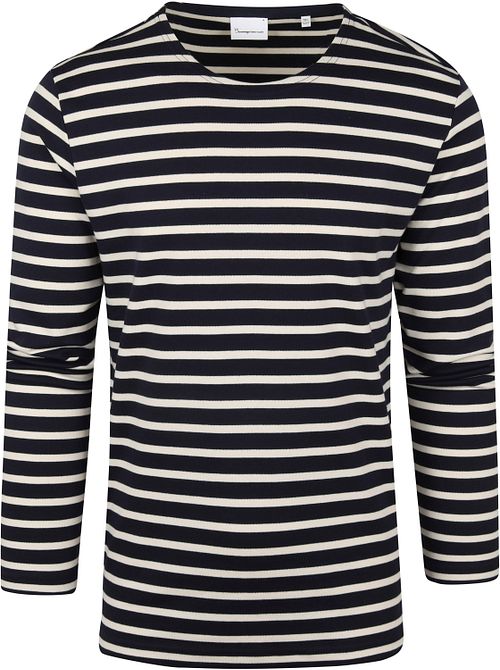 KnowledgeCotton Apparel Longsleeve T-shirt Strepen Donkerblauw Product