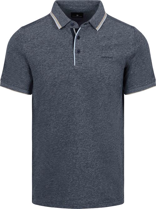 Koszulka polo State of Art z bawełny i lnu w kolorze granatowym Product