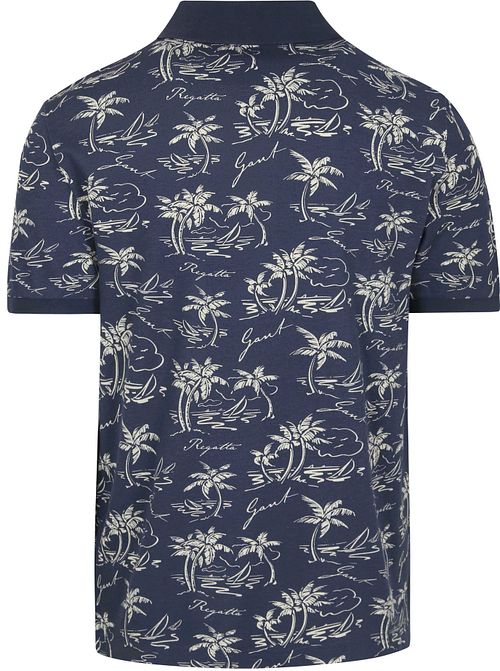 Gant Poloshirt Palm Print Dusty Navy Product / Achterkant