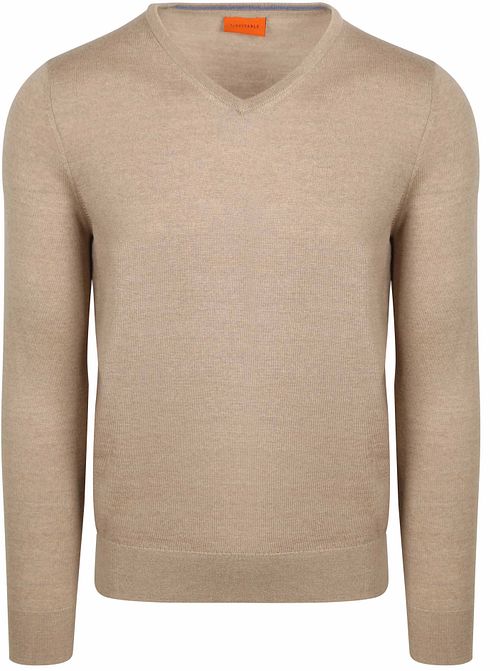 Suitable pullover in merino con scollo a V beige Product