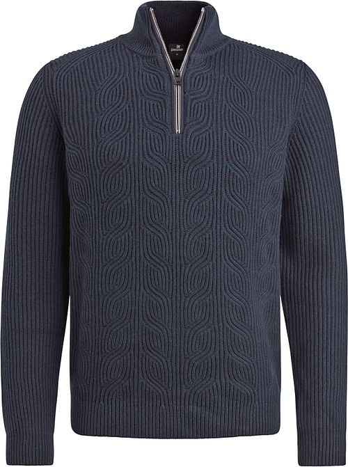 Sweter Vanguard z krótkim zamkiem, strukturalny, z mieszanki wełny, granatowy Product