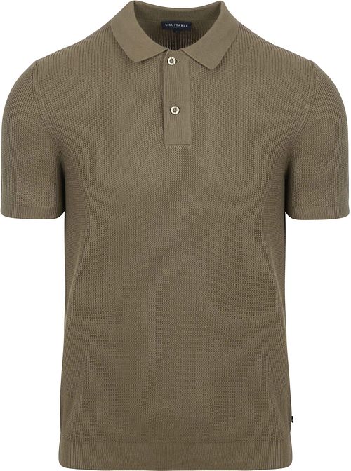 Suitable Respect Polo Structure Knit Olijfgroen Product
