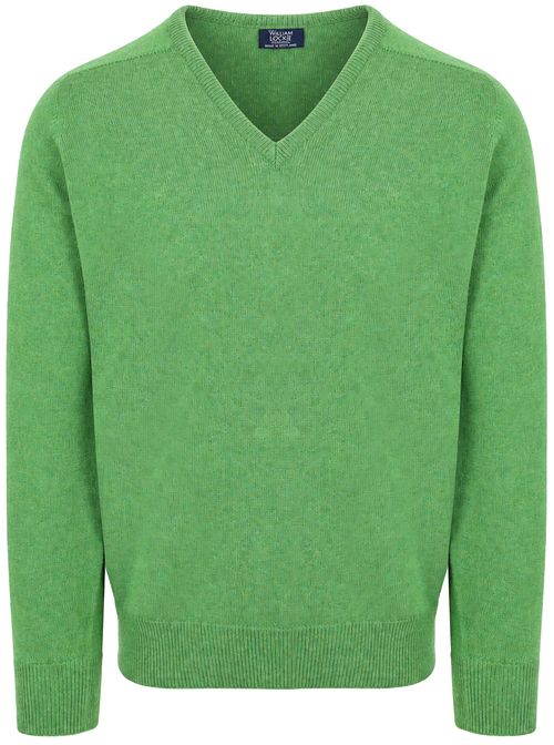 William Lockie V-Ausschnitt Pullover Lammwolle Watercress