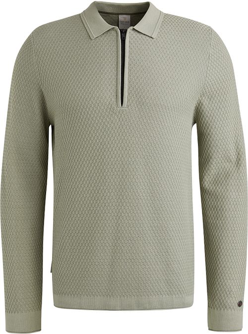 Cast Iron Long Sleeve Half Zip Poloshirt o fakturze, jasna zieleń Product