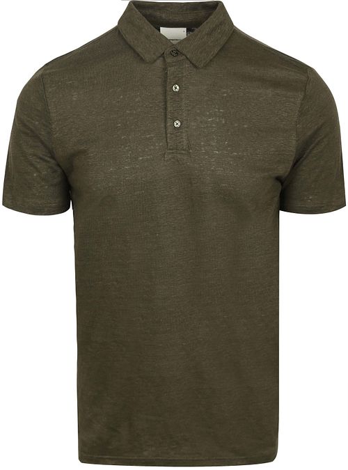 Polo de lino KnowledgeCotton Apparel verde oscuro Product