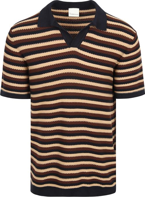 KnowledgeCotton Apparel Braunes gestreiftes Polo-Shirt aus Strick Product