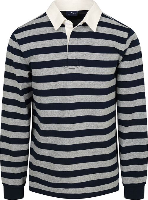 Steppin' Out Rugby Polo Shirt Stripe Navy Grey Product