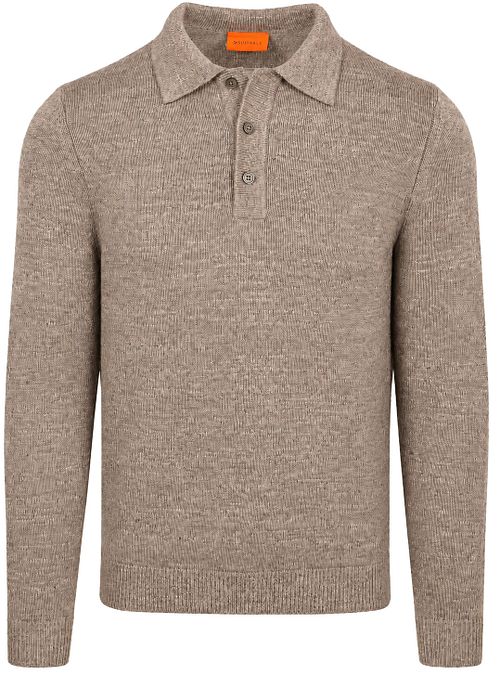 Suitable Button Longue Melange Poloshirt Beige
