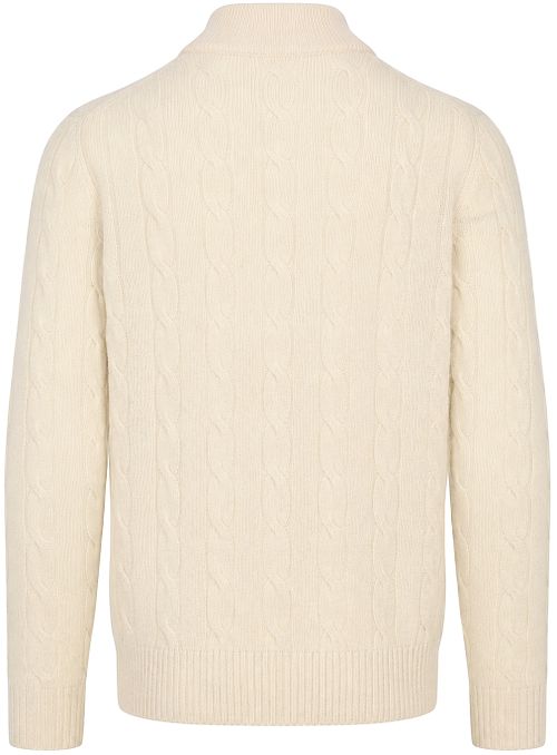Steppin' Out Lau Pull Merino Half Zip Cable Ecru