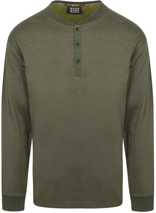 Scotch and Soda Langermet Henley T-skjorte Oliven Product