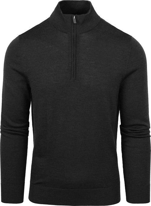 Suitable merino trøje med halv lynlås, antracit Product