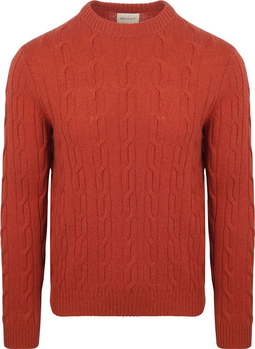 Sweter GANT Crewneck z wełny jagnięcej, warkoczowy, Modern Rust Product