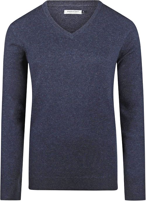 Steppin' Out Dames Pullover V-hals Merinowol Navy Product