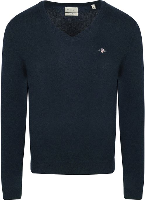 Sweter GANT z dekoltem V z mieszanki wełny, granatowy melange Product