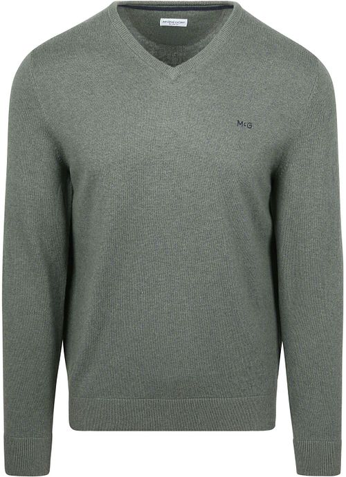 Sweter McGregor z wełną merynosów, z dekoltem w serek, w kolorze zieleni szałwiowej Product