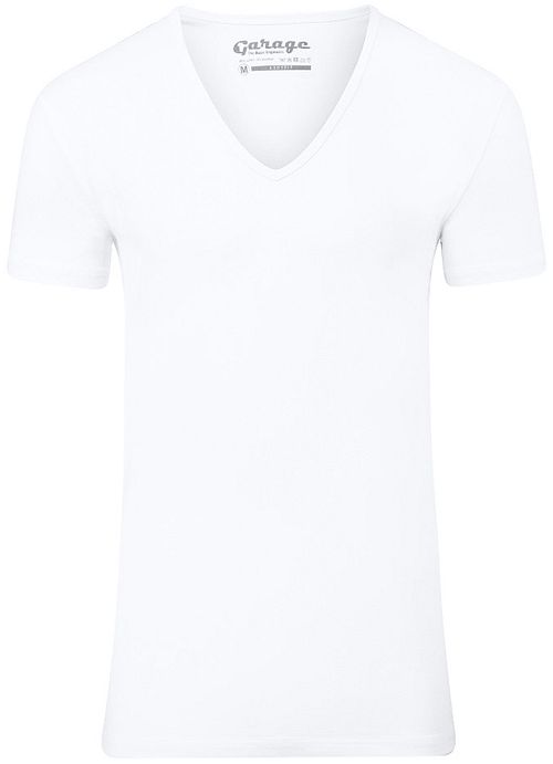 Garage Stretch Basic T-Shirt Weiss Tiefer V-Hals Product