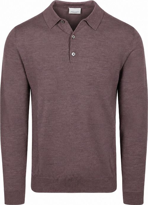 Profuomo Longsleeve Poloshirt Merinowolle Aubergine