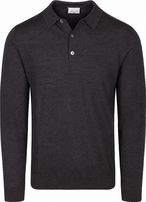Profuomo Longsleeve Poloshirt Merinowolle Dunkelbraun