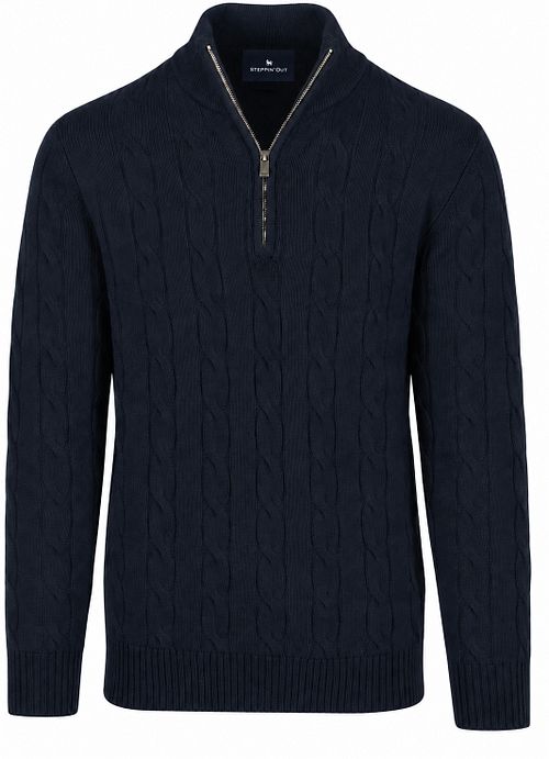 Steppin' Out Lau Pull Merino Half Zip Cable Marinblå Product