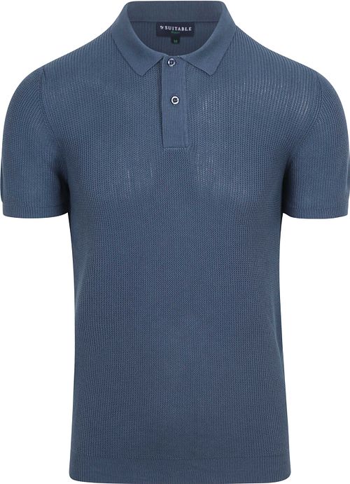 Suitable Respect Polo Structure Knit Blauw Product