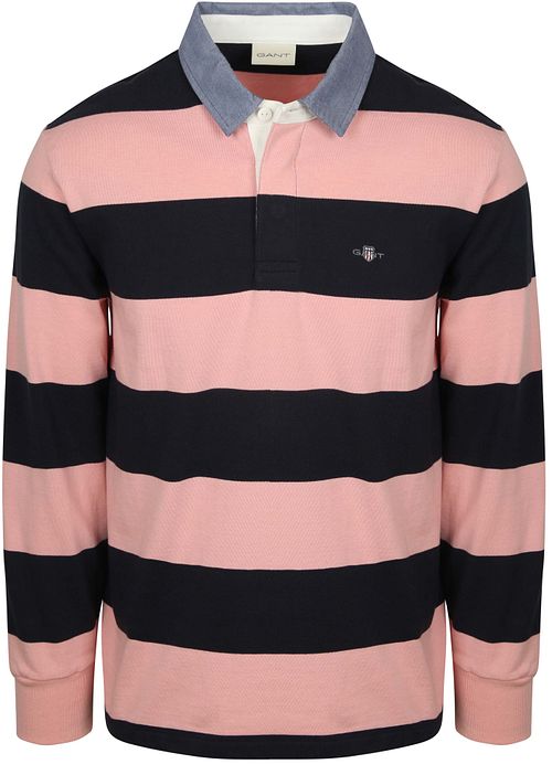 Gant Heavy Rugger Shield Polo Stribet Marineblå Rosa Product