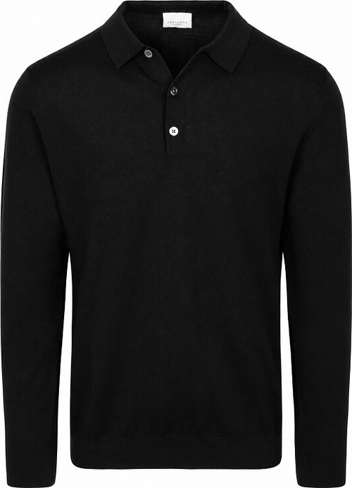 Profuomo Longsleeve Poloshirt Merinowolle Schwarz