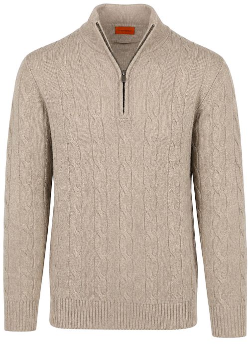 Steppin' Out Lau Pull Merino Half Zip Cable Beige