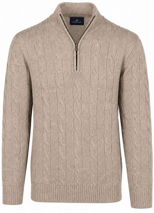 Steppin' Out Lau Pull Merino Half Zip Cable Beige Product