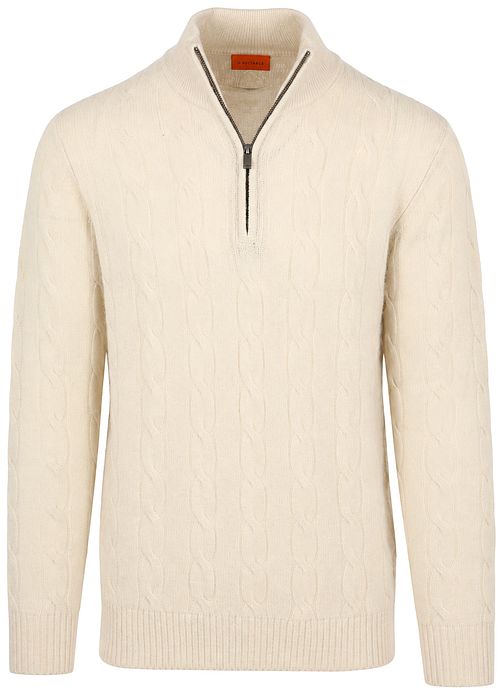 Steppin' Out Lau Pull Merino Half Zip Cable Ecru