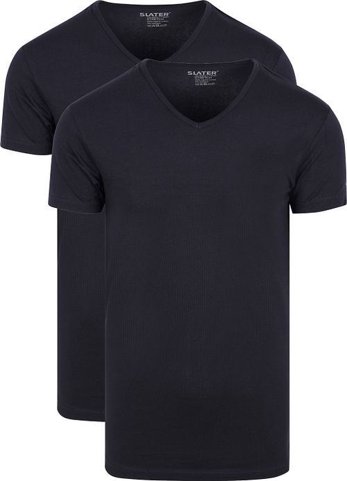 Slater 2-pack elastyczne T-Shirt z dekoltem V Navy Product