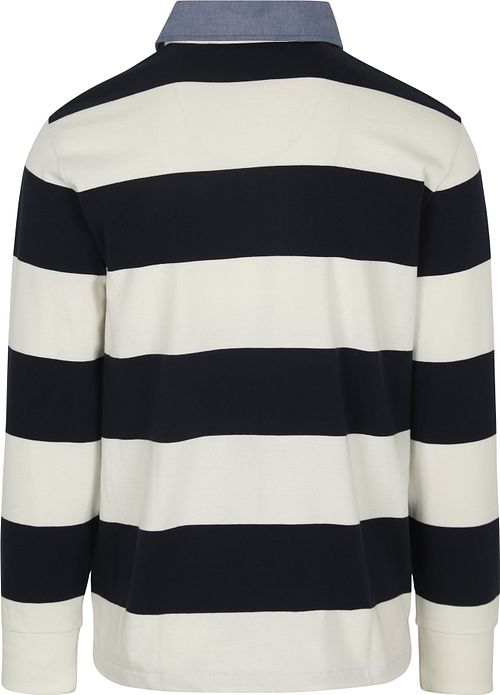 Gant Heavy Rugger Shield Polo Stripet Marineblå Hvit Product / Achterkant